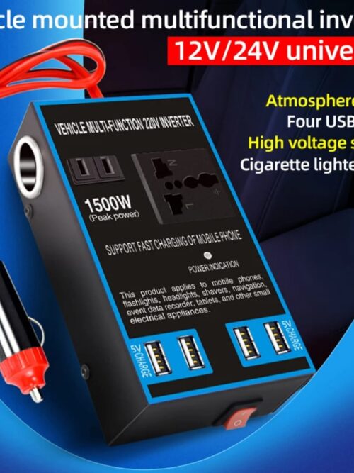 1500W Car Power Inverter (4 USB + AC Socket + Cigarette Lighter Port)